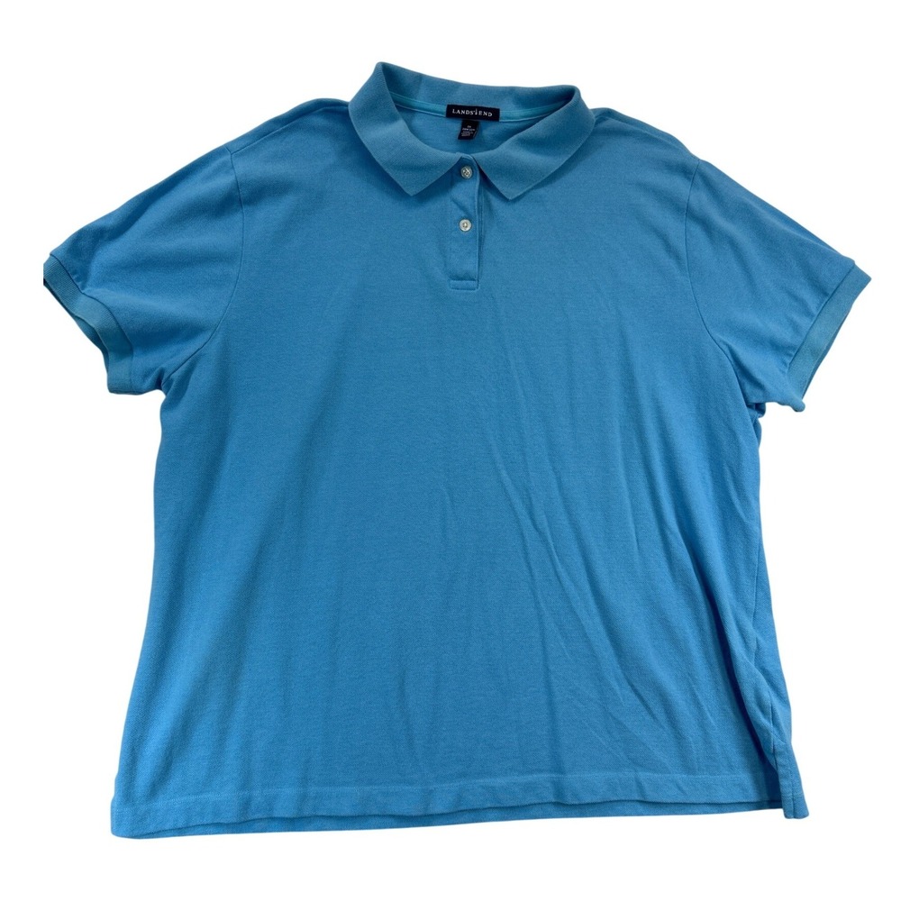 Lands' End Polo Shirt Mens 2X Blue Short Sleeve Cotton Pique Classic Casual